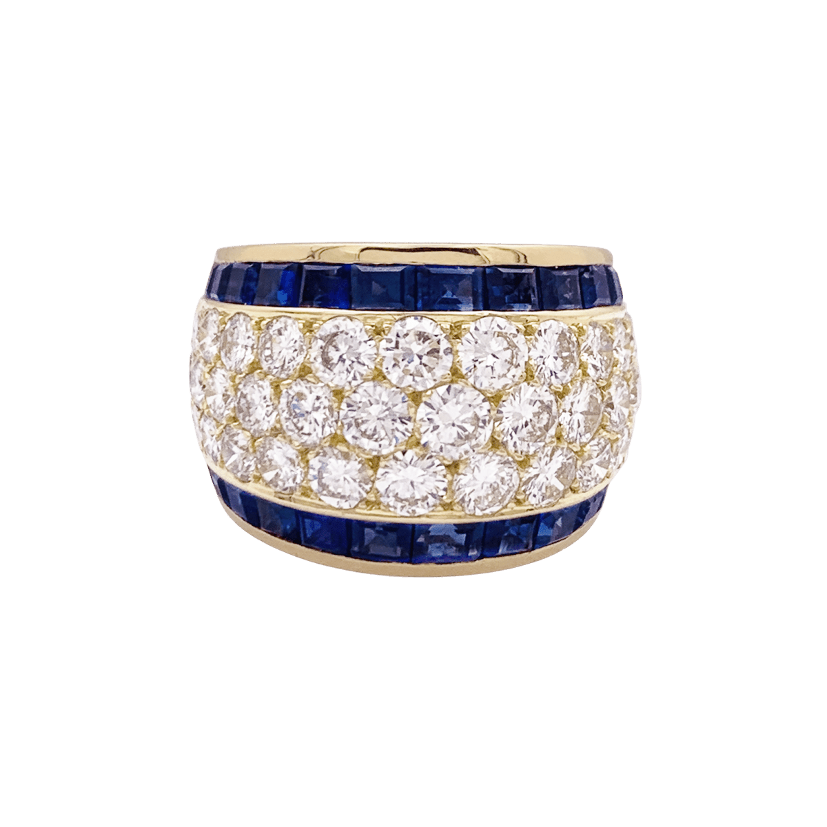 Bague vintage or jaune, diamants, saphirs calibrés. - Castafiore