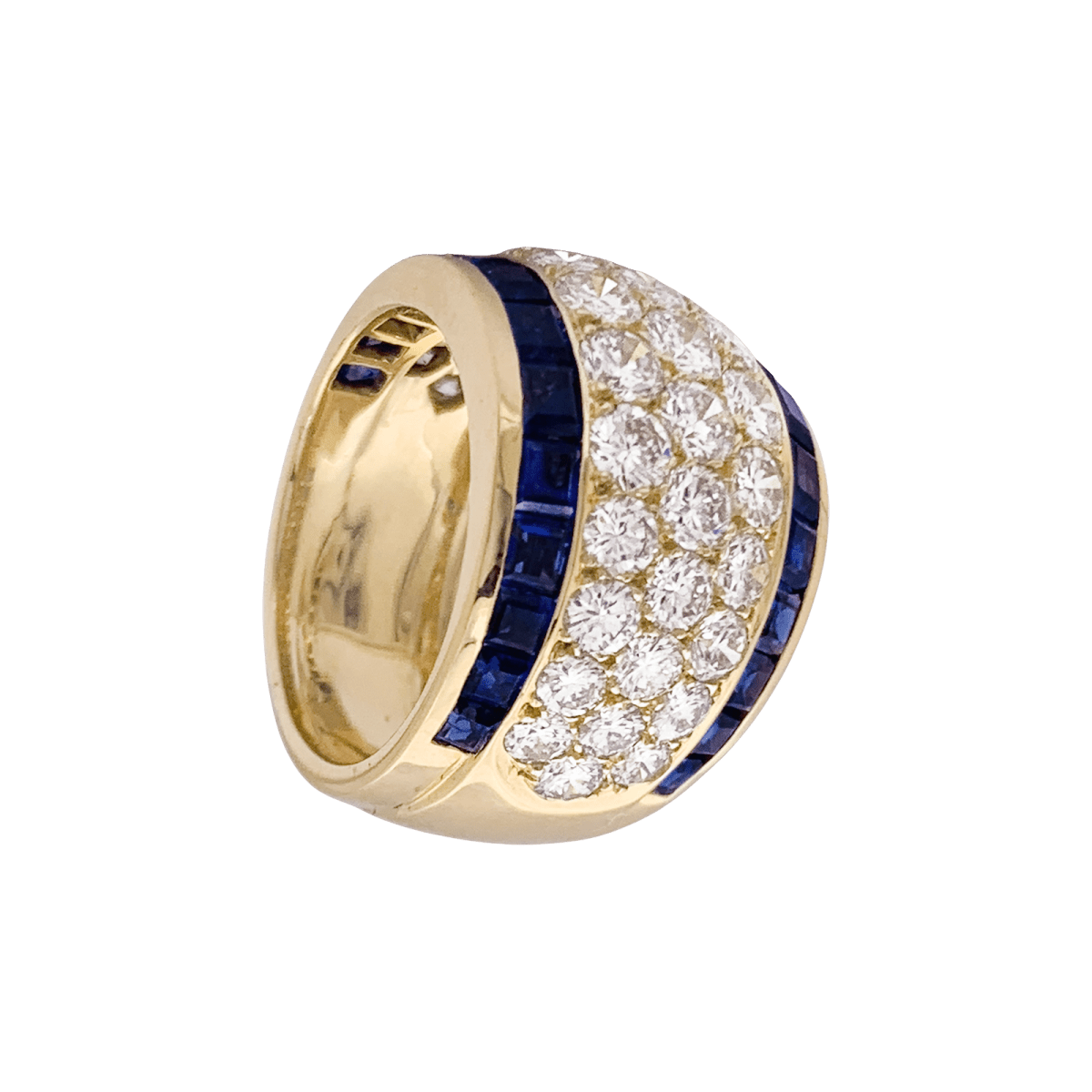 Bague vintage or jaune, diamants, saphirs calibrés. - Castafiore