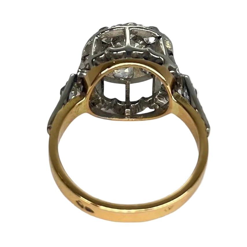Bague Vintage or jaune platine et diamants 1,1 ct - Castafiore