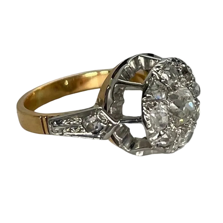 Bague Vintage or jaune platine et diamants 1,1 ct - Castafiore