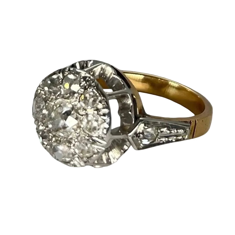 Bague Vintage or jaune platine et diamants 1,1 ct - Castafiore