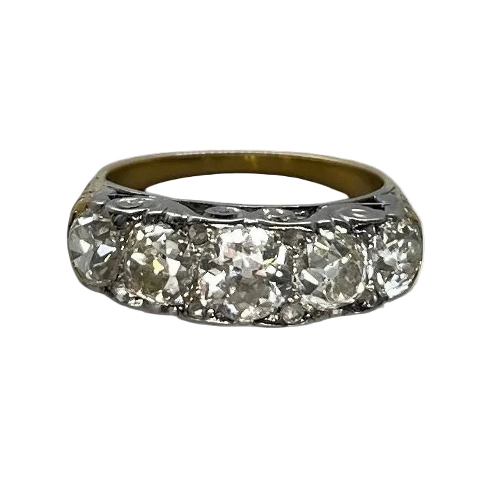 Bague Vintage or jaune platine et diamants 2,20 ct - Castafiore