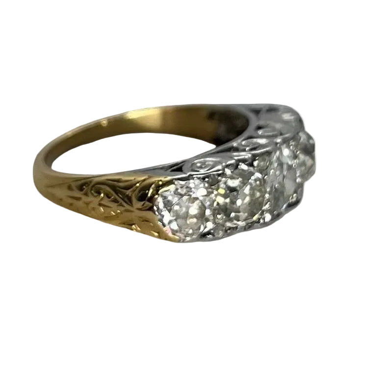 Bague Vintage or jaune platine et diamants 2,20 ct - Castafiore