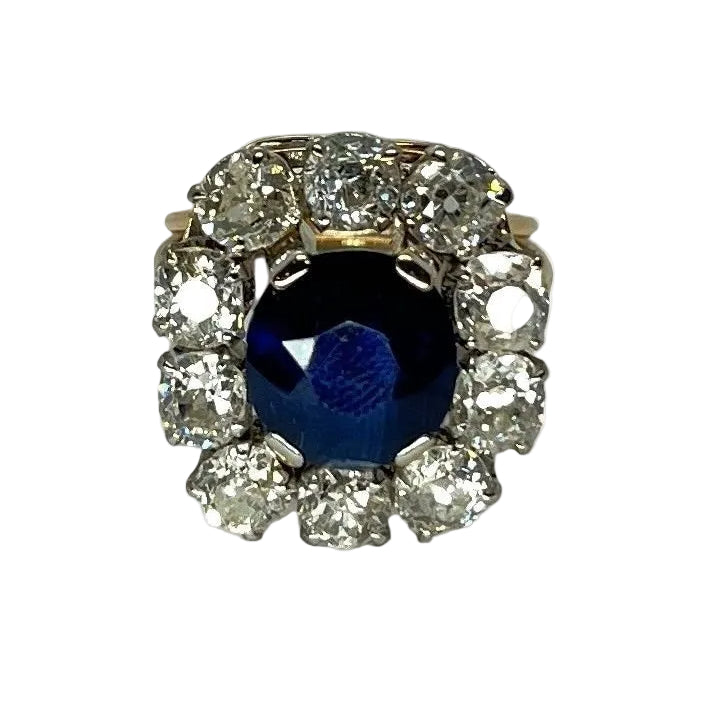 Bague vintage or rose saphir 3 ct et diamants 3 ct - Castafiore