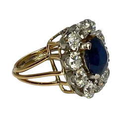 Bague vintage or rose saphir 3 ct et diamants 3 ct - Castafiore