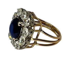 Bague vintage or rose saphir 3 ct et diamants 3 ct - Castafiore