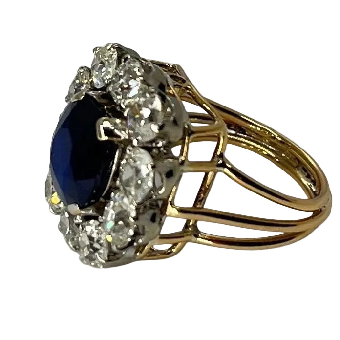 Bague vintage or rose saphir 3 ct et diamants 3 ct - Castafiore