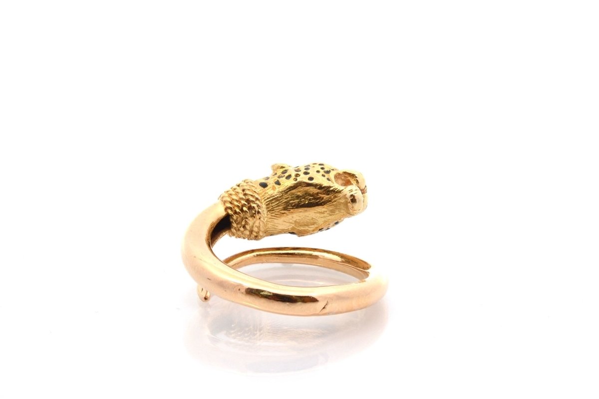 Bague VINTAGE Panthère en or jaune et émail - Castafiore