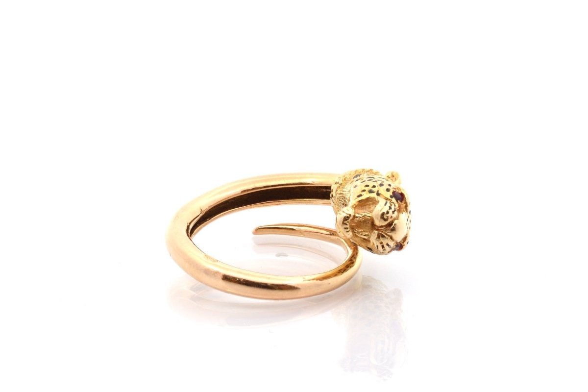 Bague VINTAGE Panthère en or jaune et émail - Castafiore