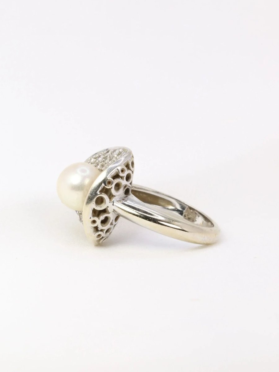 Bague vintage perle akoya diamants - Castafiore