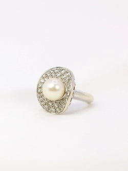 Bague vintage perle akoya diamants - Castafiore