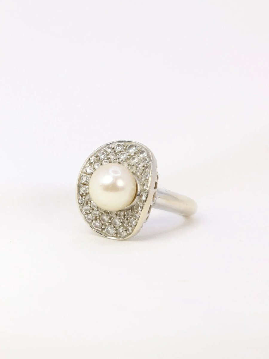 Bague vintage perle akoya diamants - Castafiore