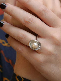 Bague vintage perle akoya diamants - Castafiore