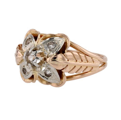 Bague vintage plumes et trèfle or rose - Castafiore