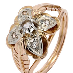 Bague vintage plumes et trèfle or rose - Castafiore