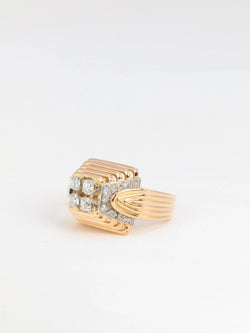 Bague vintage pyramidale en or 18k et diamants - 1950 - Castafiore