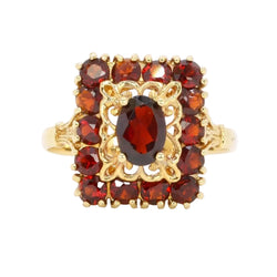 Bague VINTAGE Rectangulaire en or jaune et grenats - Castafiore