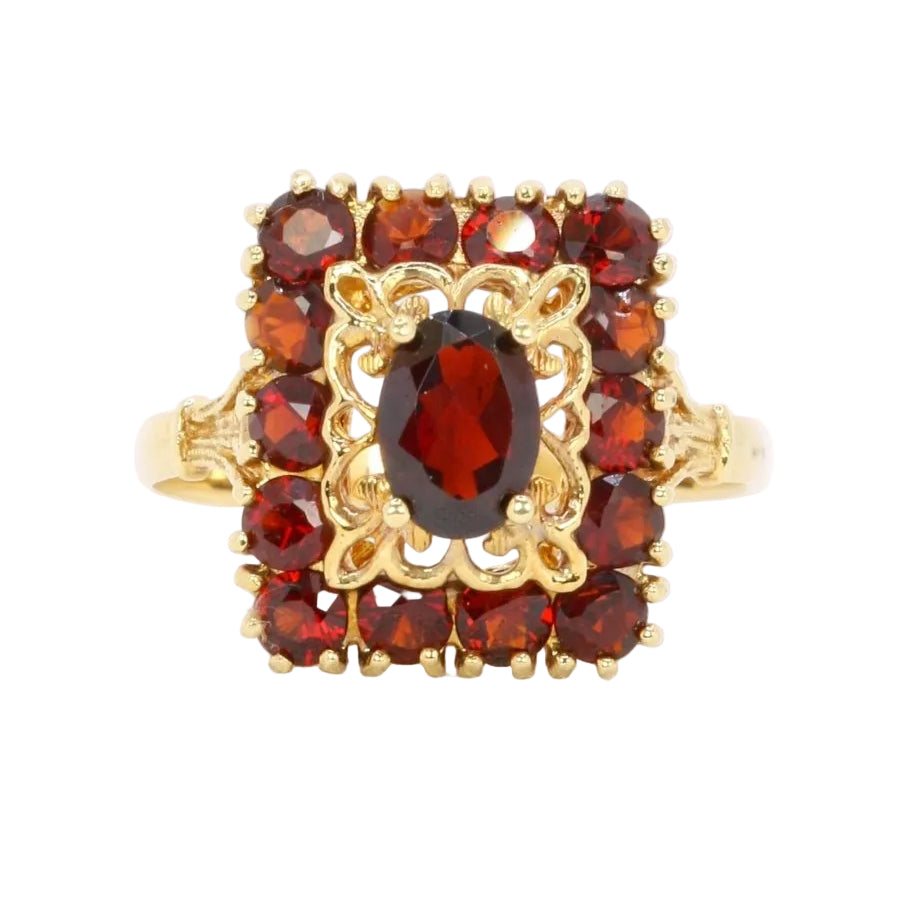 Bague VINTAGE Rectangulaire en or jaune et grenats - Castafiore