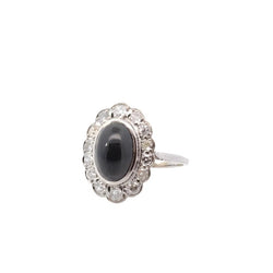 Bague vintage saphir cabochon et diamants en platine - Castafiore