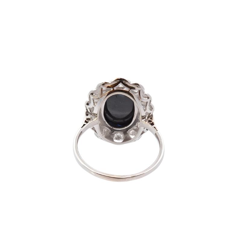 Bague vintage saphir cabochon et diamants en platine - Castafiore