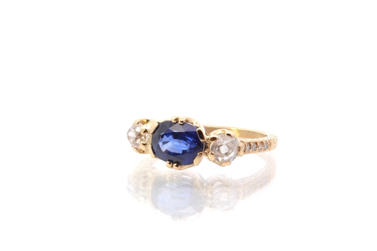 Bague vintage saphir et diamants en or 18k - Castafiore