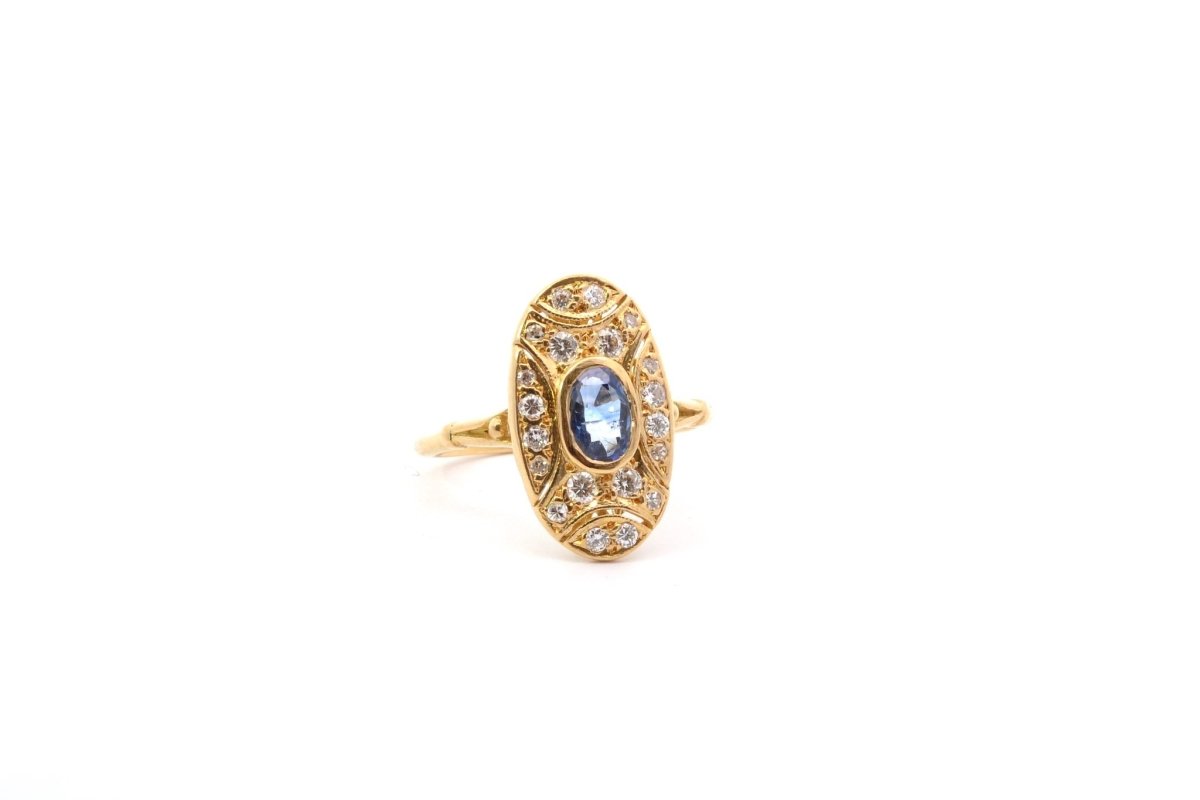 Bague vintage saphir et diamants en or 18k - Castafiore