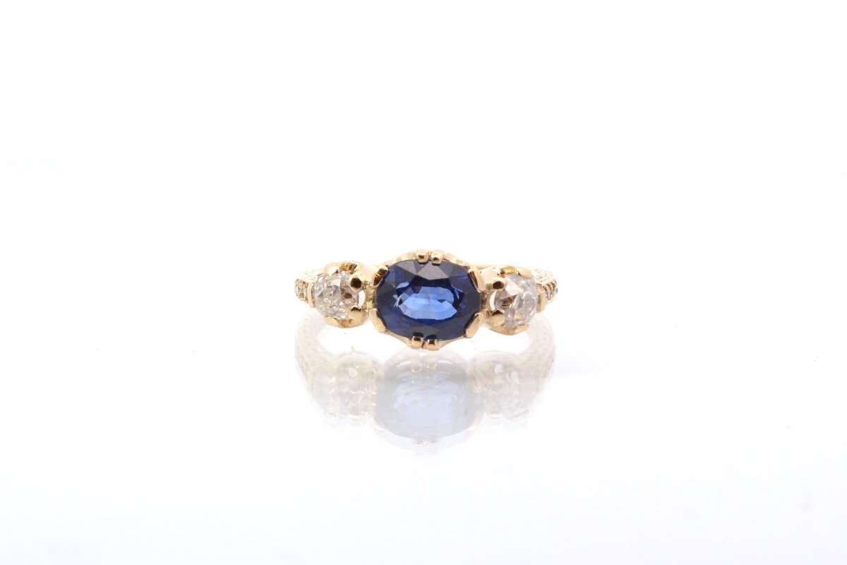 Bague vintage saphir et diamants en or 18k - Castafiore