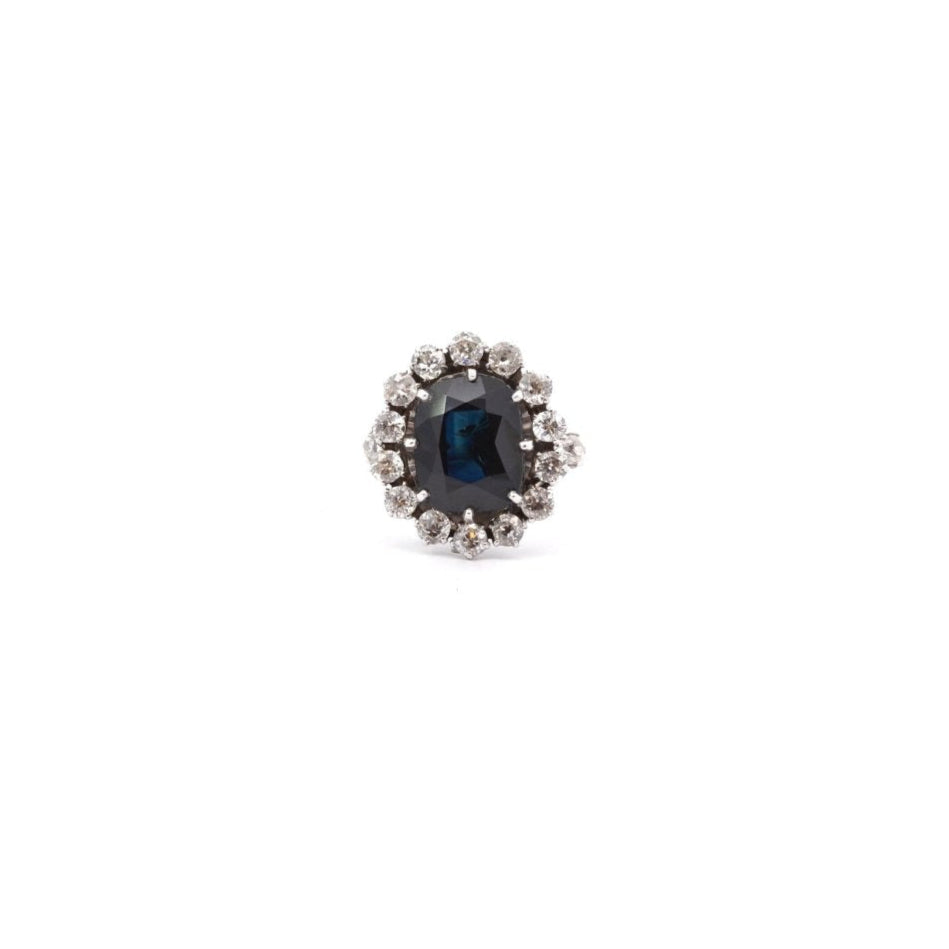 Bague vintage saphir et diamants en or 18k - Castafiore
