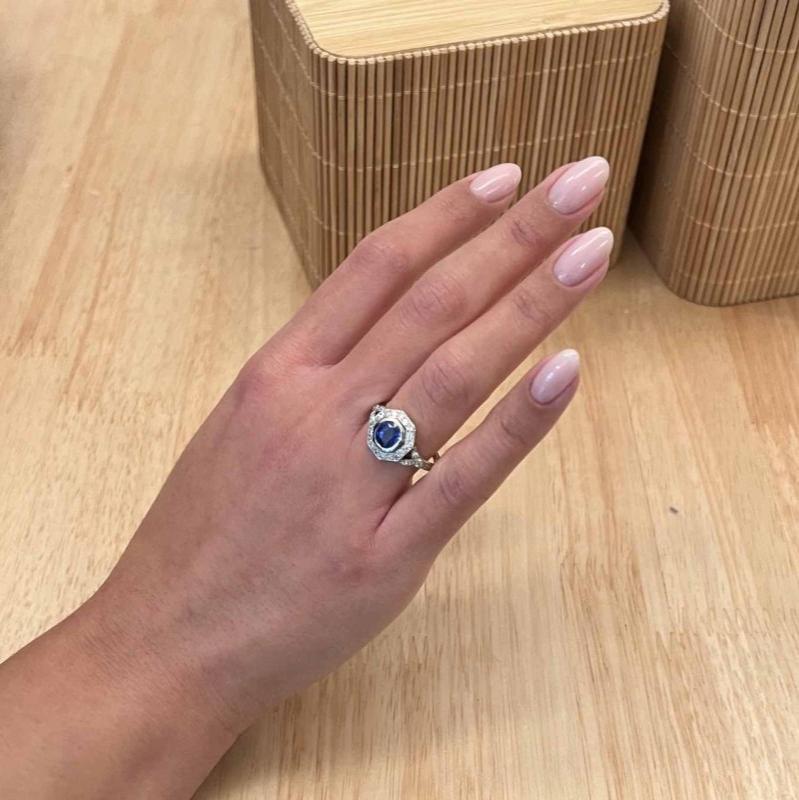 Bague vintage saphir et diamants en platine - Castafiore