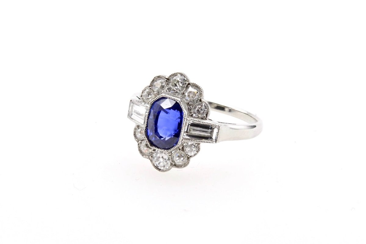 Bague vintage saphir et diamants en platine - Castafiore