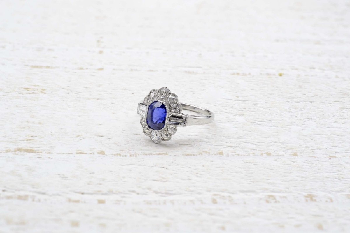 Bague vintage saphir et diamants en platine - Castafiore