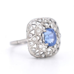 Bague Vintage Saphir et Diamants, Style Art Déco - Castafiore