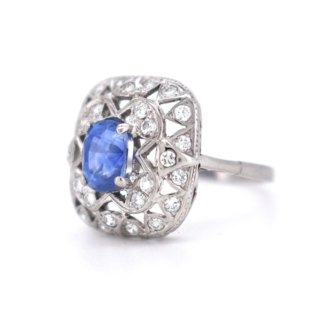 Bague Vintage Saphir et Diamants, Style Art Déco - Castafiore