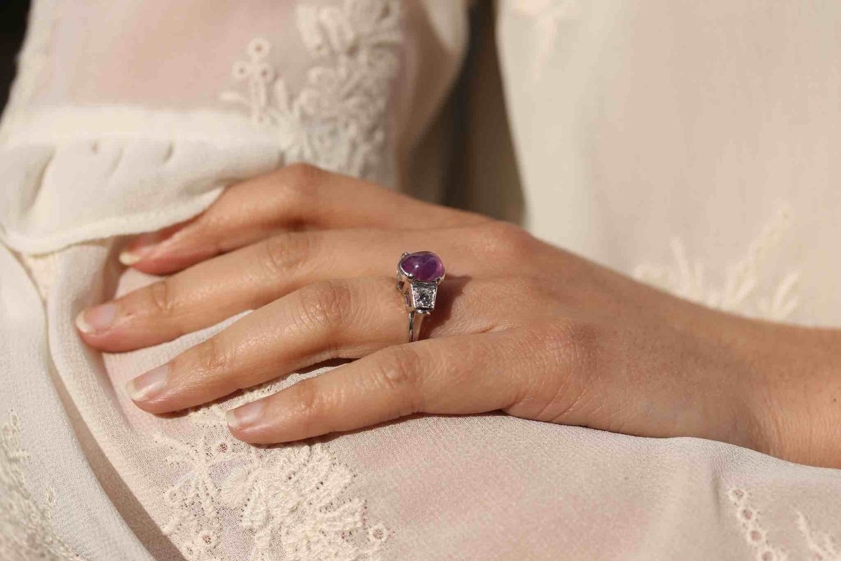 Bague vintage saphir rose de Ceylan étoilé - Castafiore