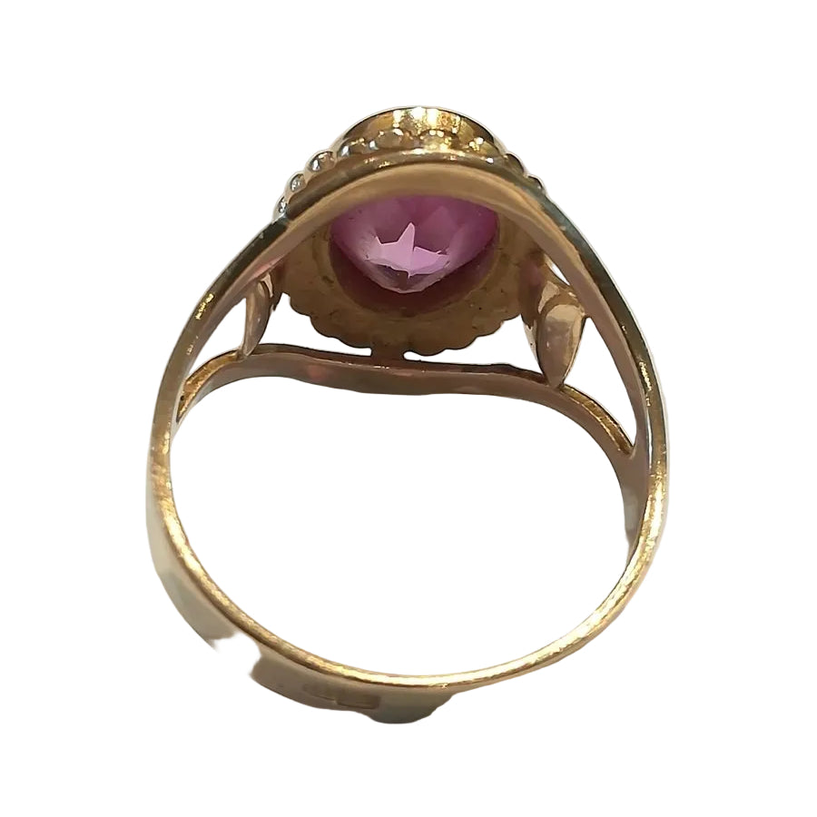 Bague vintage Soviétique Or Jaune Pierre Rose - Castafiore