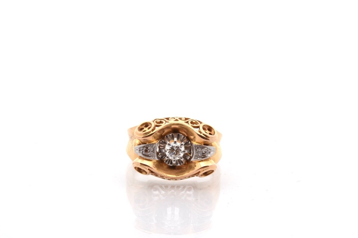 Ring vintage tank diamonds in 18k gold