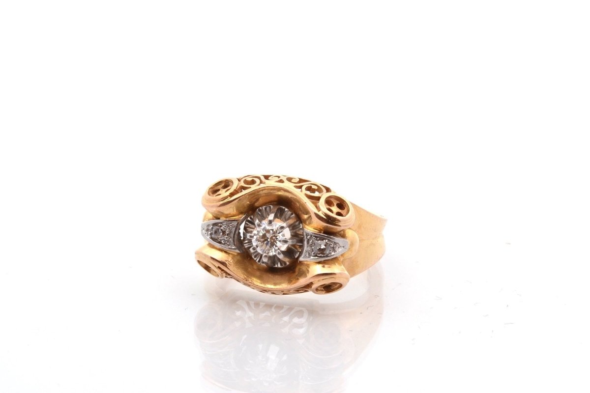 Ring vintage tank diamonds in 18k gold