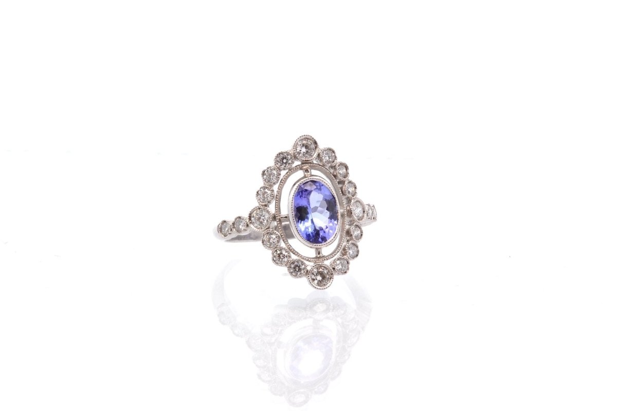 Bague vintage tanzanite et diamants en or - Castafiore