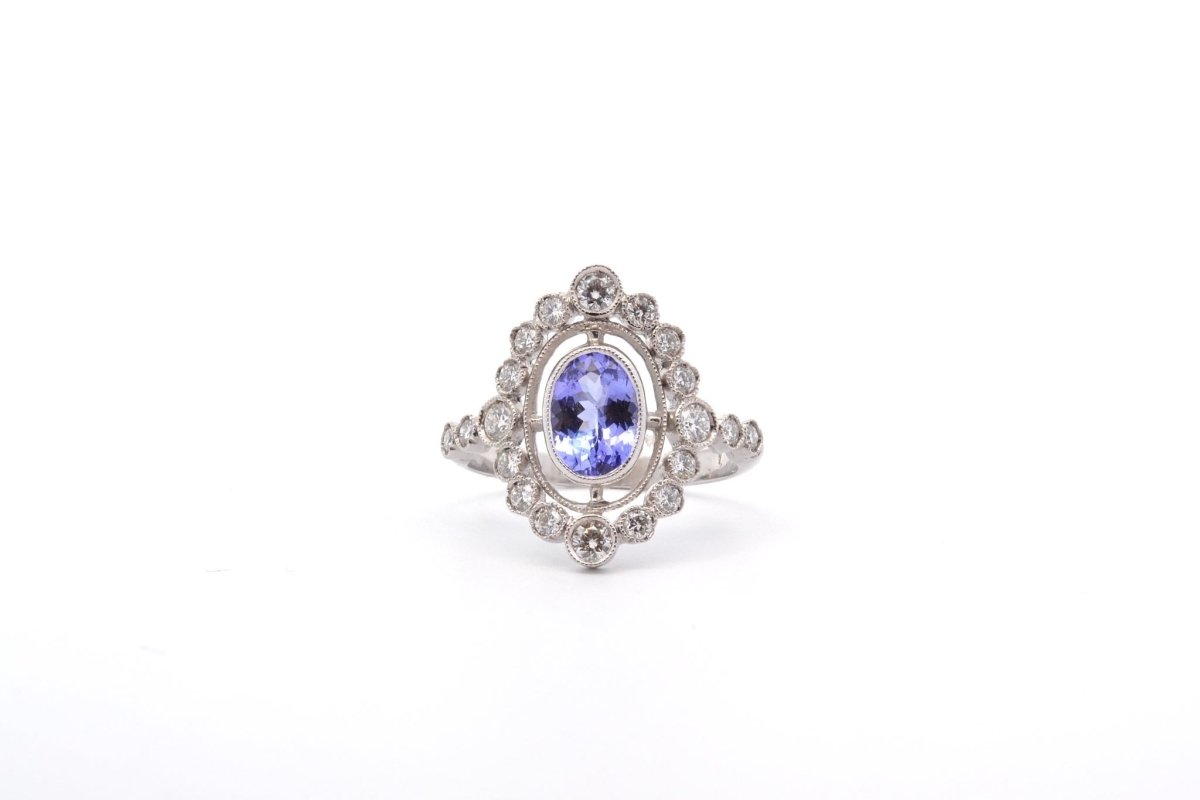 Bague vintage tanzanite et diamants en or - Castafiore