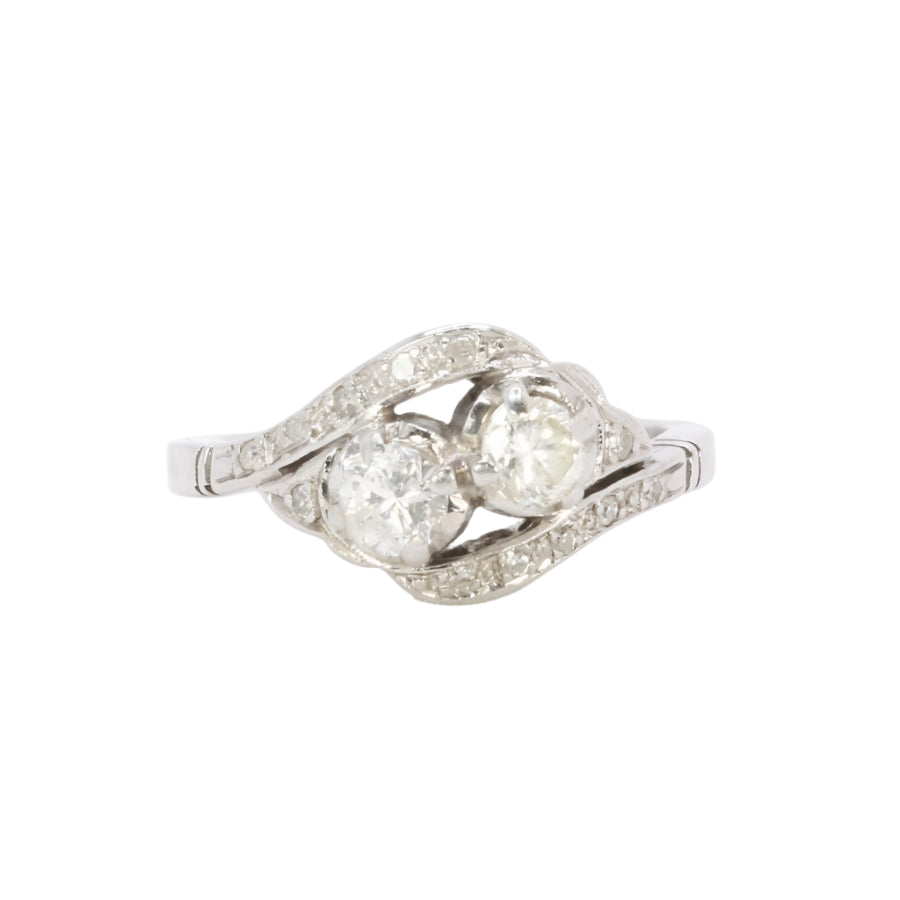 Bague vintage toi et moi or blanc diamants - Castafiore