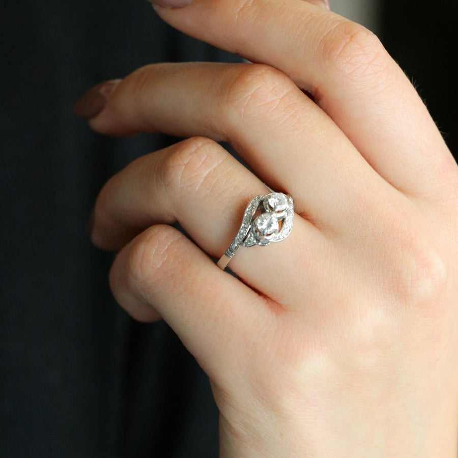Bague vintage toi et moi or blanc diamants - Castafiore
