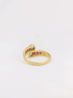 Bague vintage toi et moi or diamants rubis calibrés - Castafiore