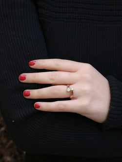 Bague vintage toi et moi or diamants rubis calibrés - Castafiore