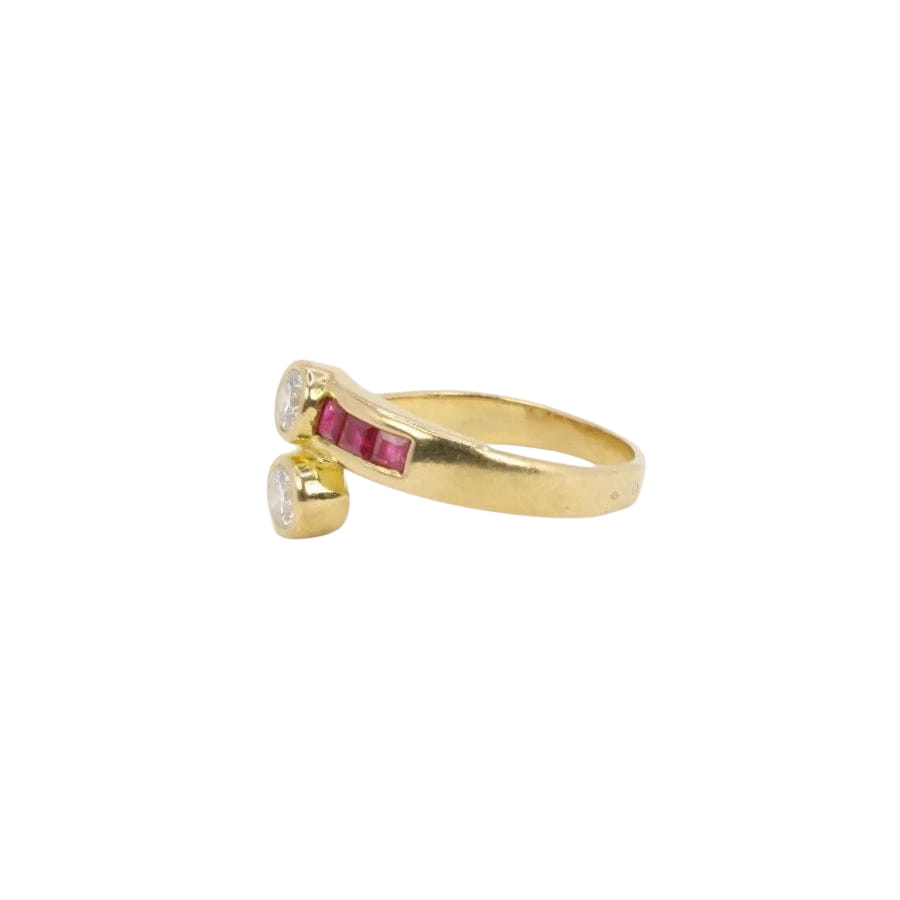 Bague vintage toi et moi or diamants rubis calibrés - Castafiore