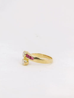 Bague vintage toi et moi or diamants rubis calibrés - Castafiore