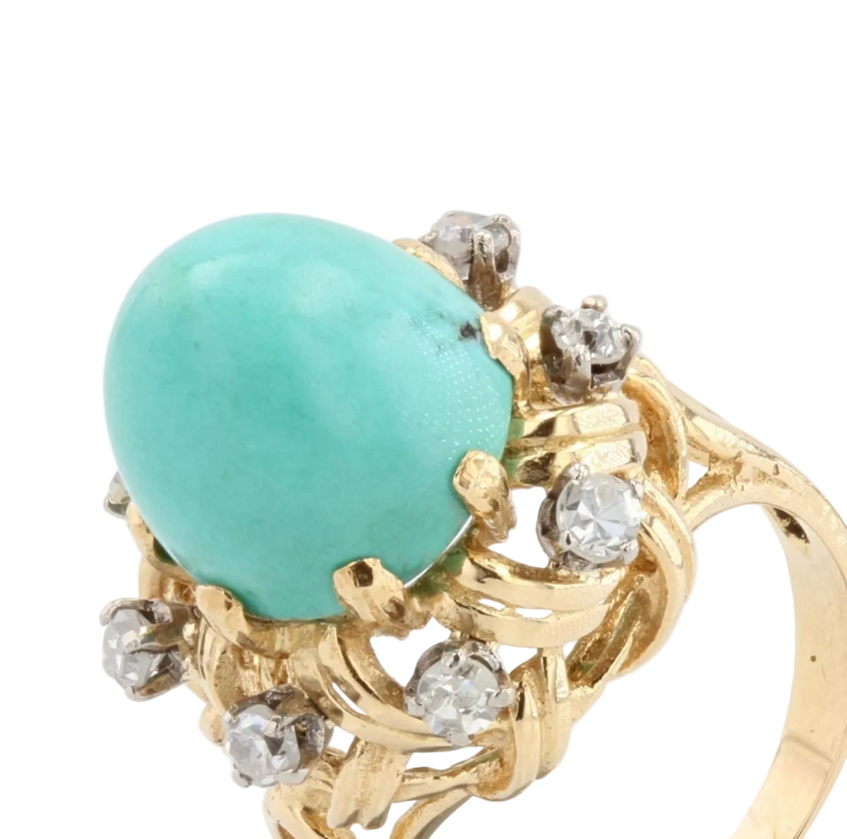 Bague vintage turquoise pain de sucre et diamants - Castafiore