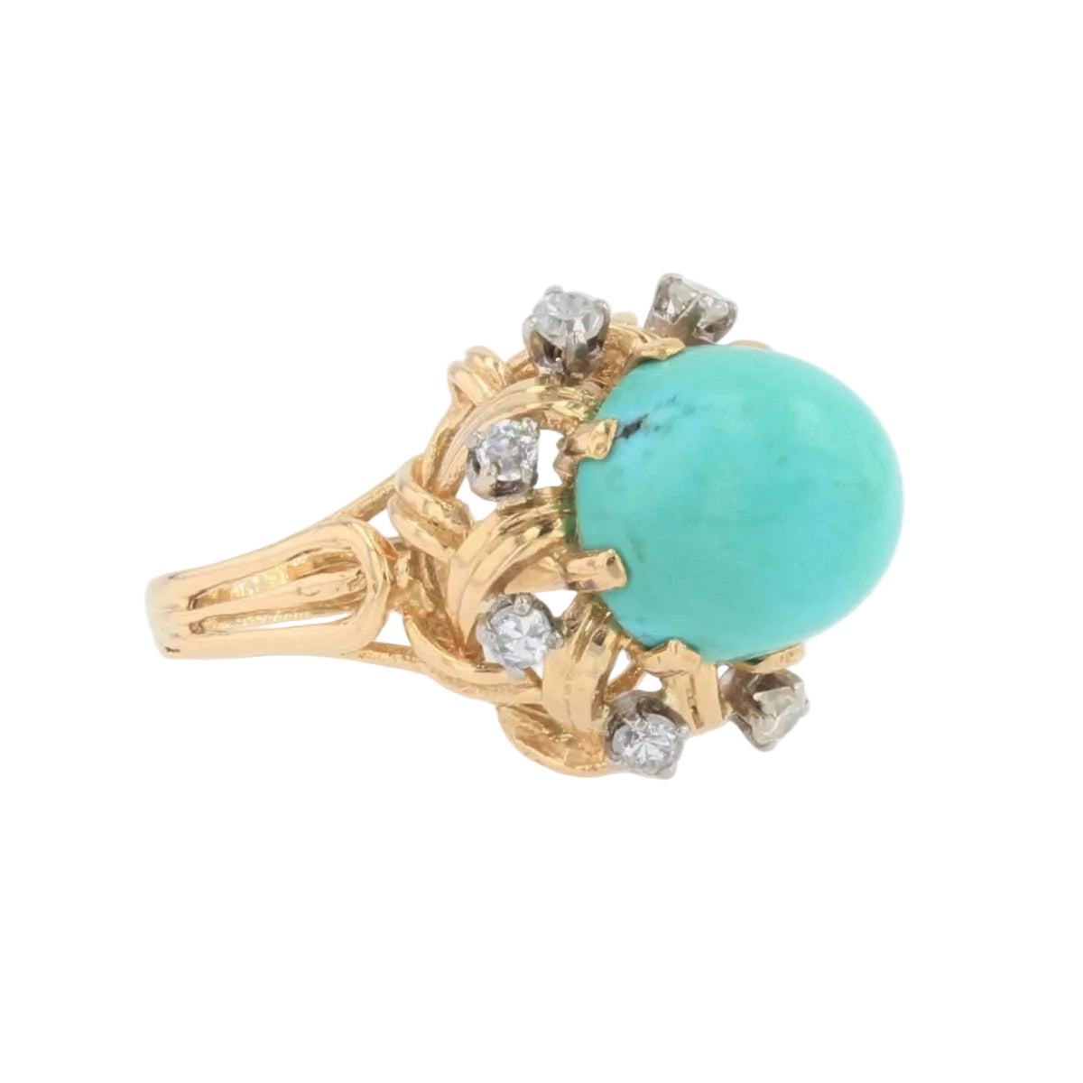 Bague vintage turquoise pain de sucre et diamants - Castafiore