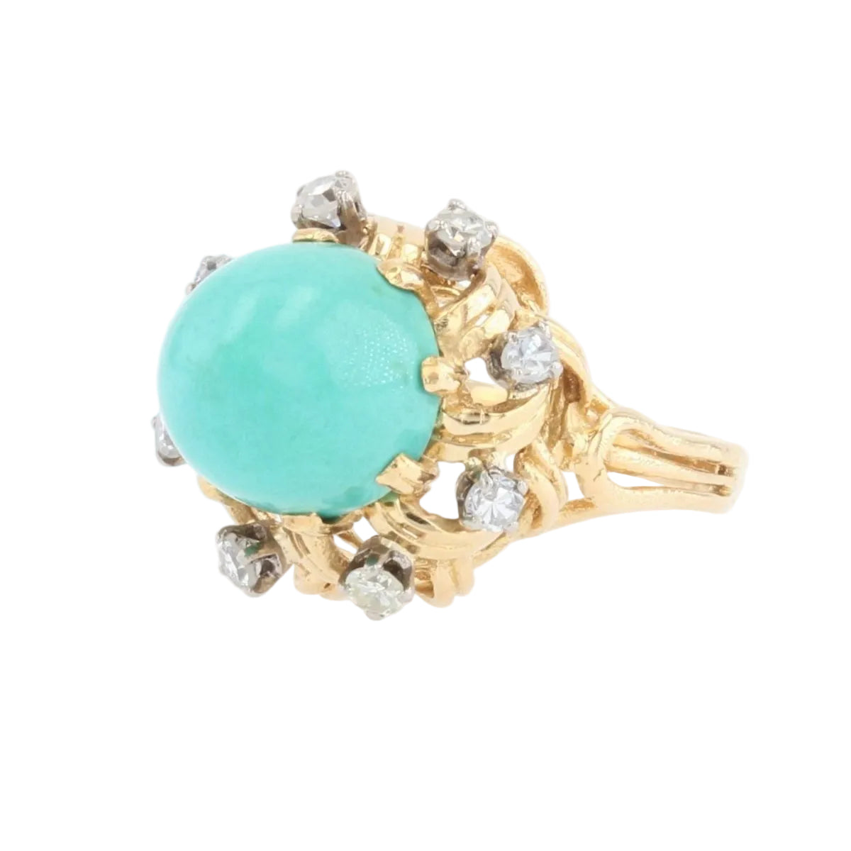 Bague vintage turquoise pain de sucre et diamants - Castafiore