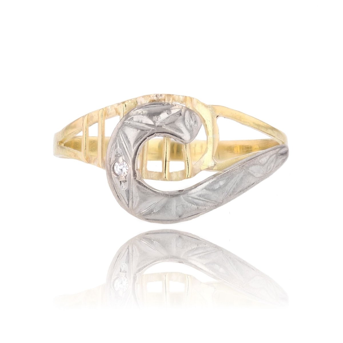 Bague virgule en or jaune et or blanc et diamant - Castafiore