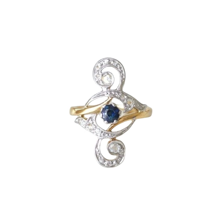 Bague Volutes Diamants et Saphir - Castafiore